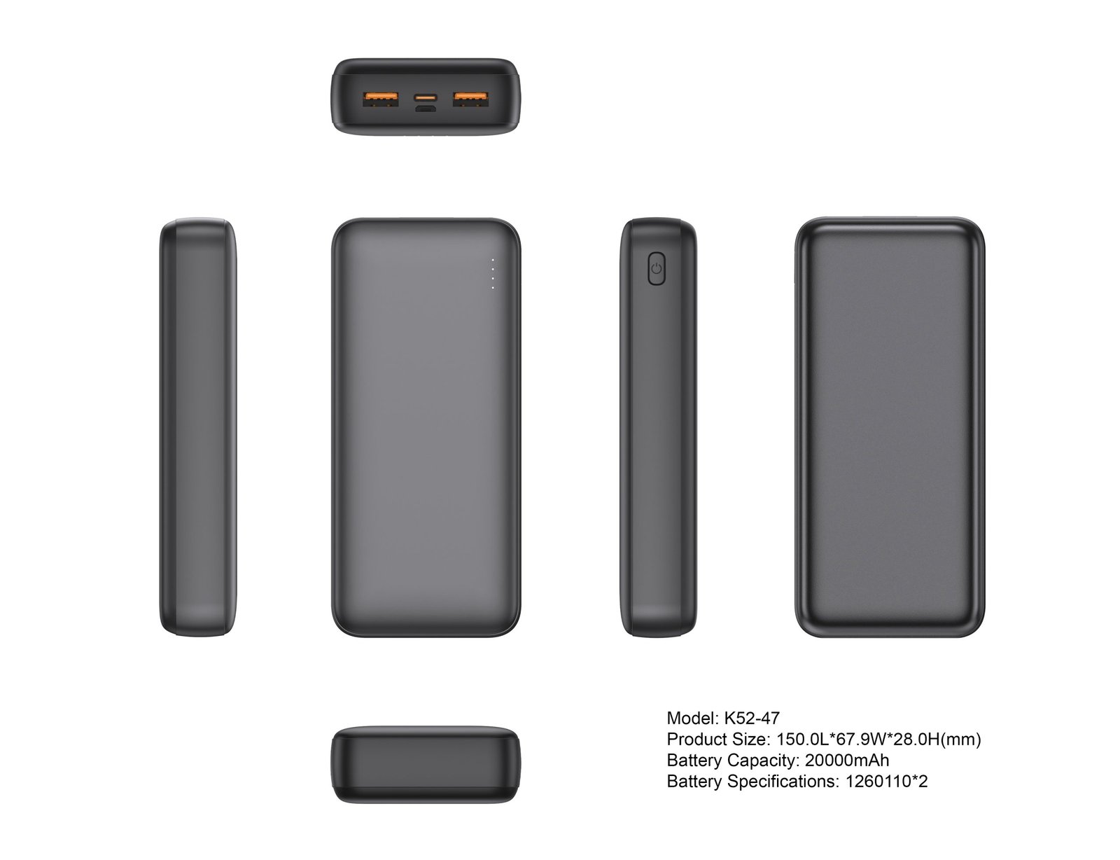 K52-47 power bank technical multi-view