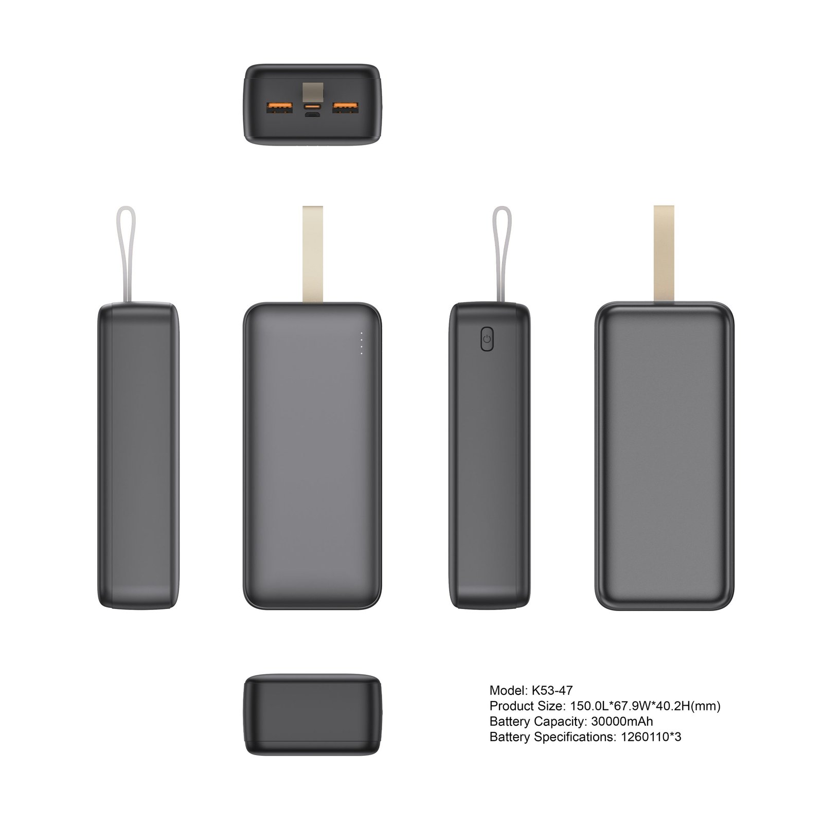 K53-47 power bank technical multi-view